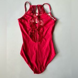 Bloch Women’s Red Embroidered Lace Button Back Ballet Leotard